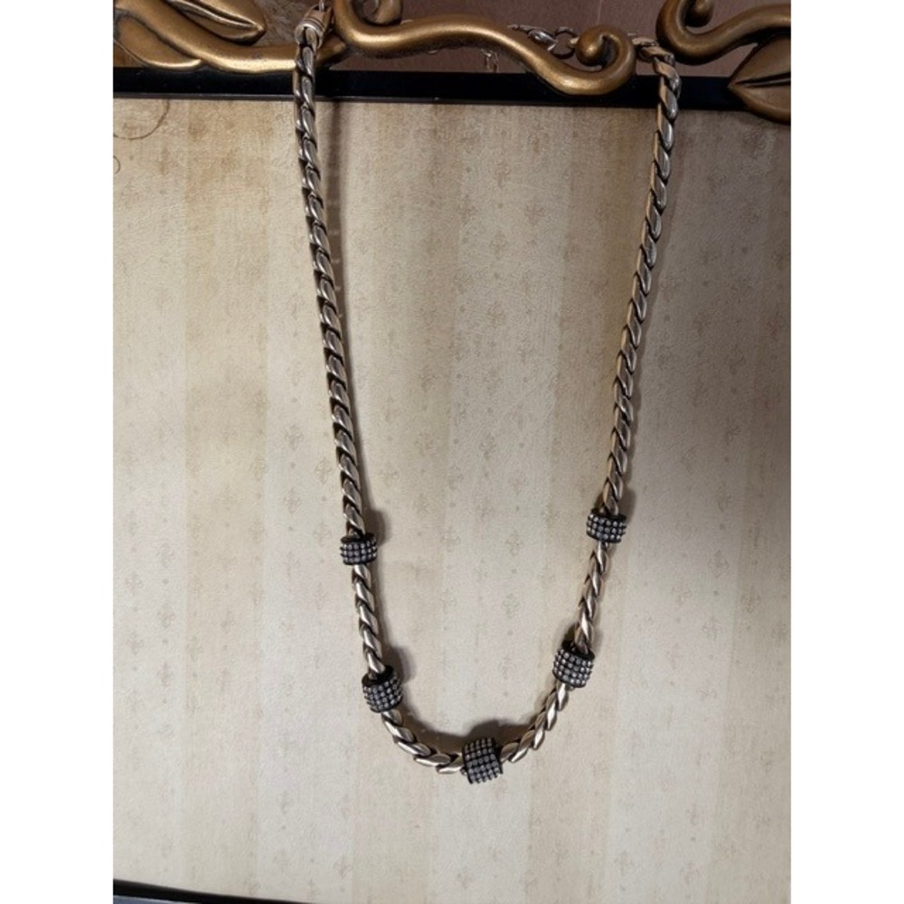 Brighton Silver Tone Station Necklace Crystal Pavé Barrel Beads 18"